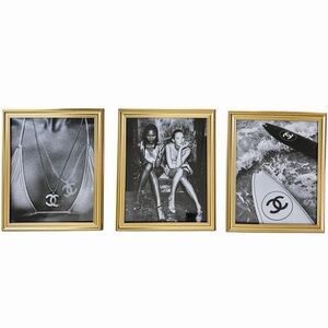 Kate Moss Chanel Wall Art Set of 3 Gold Frames 8x10 Black White Fashion Decor